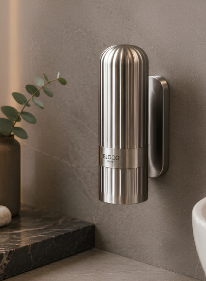 Blocq Soap RVS dispenser in hotelbadkamer